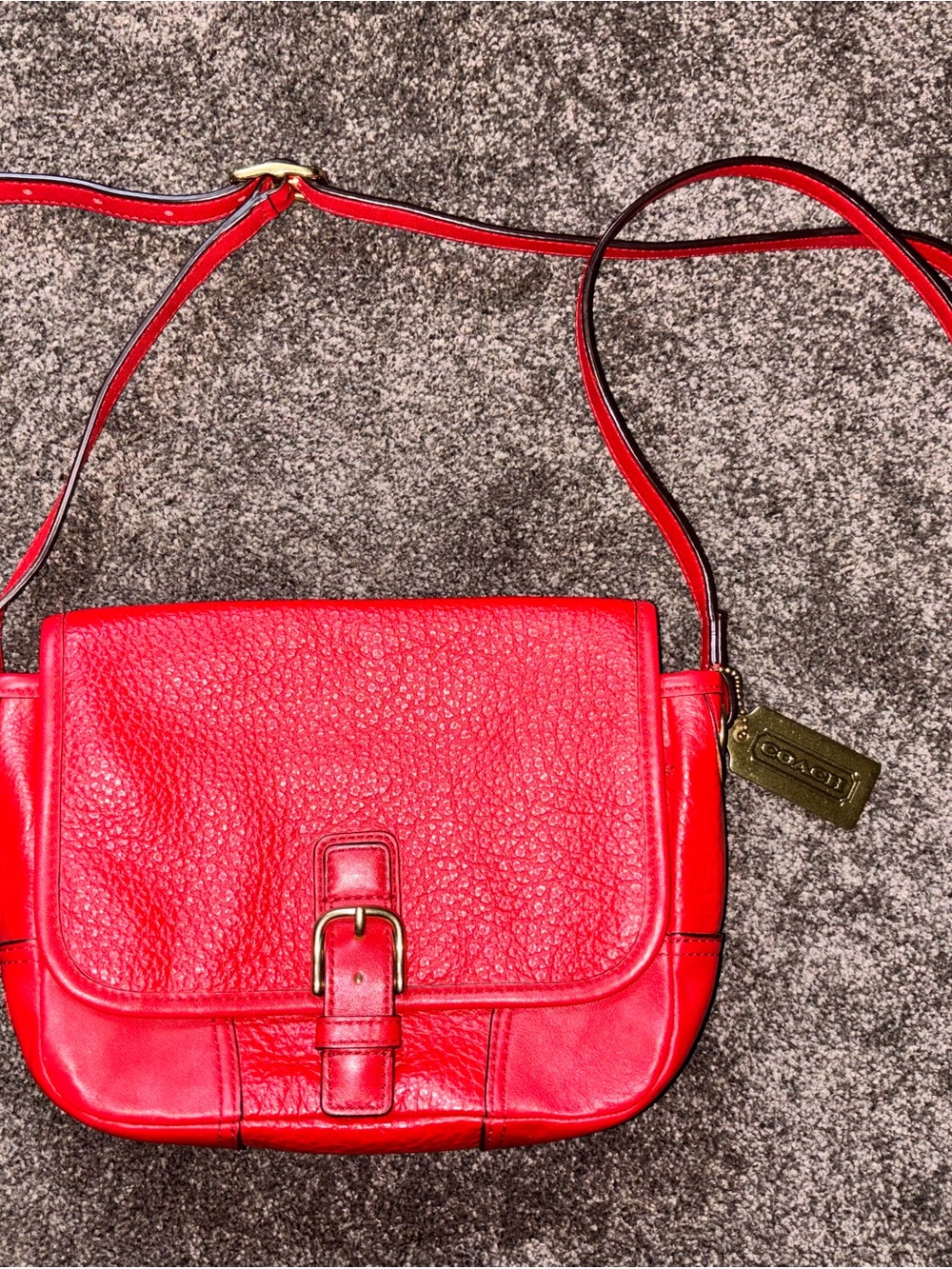 Coach Red Pebbled Leather Buckle Crossbody